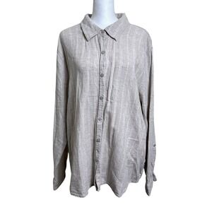 Orvis Classic Collection Linen Blend Striped Button Down Shirt Beige XXL